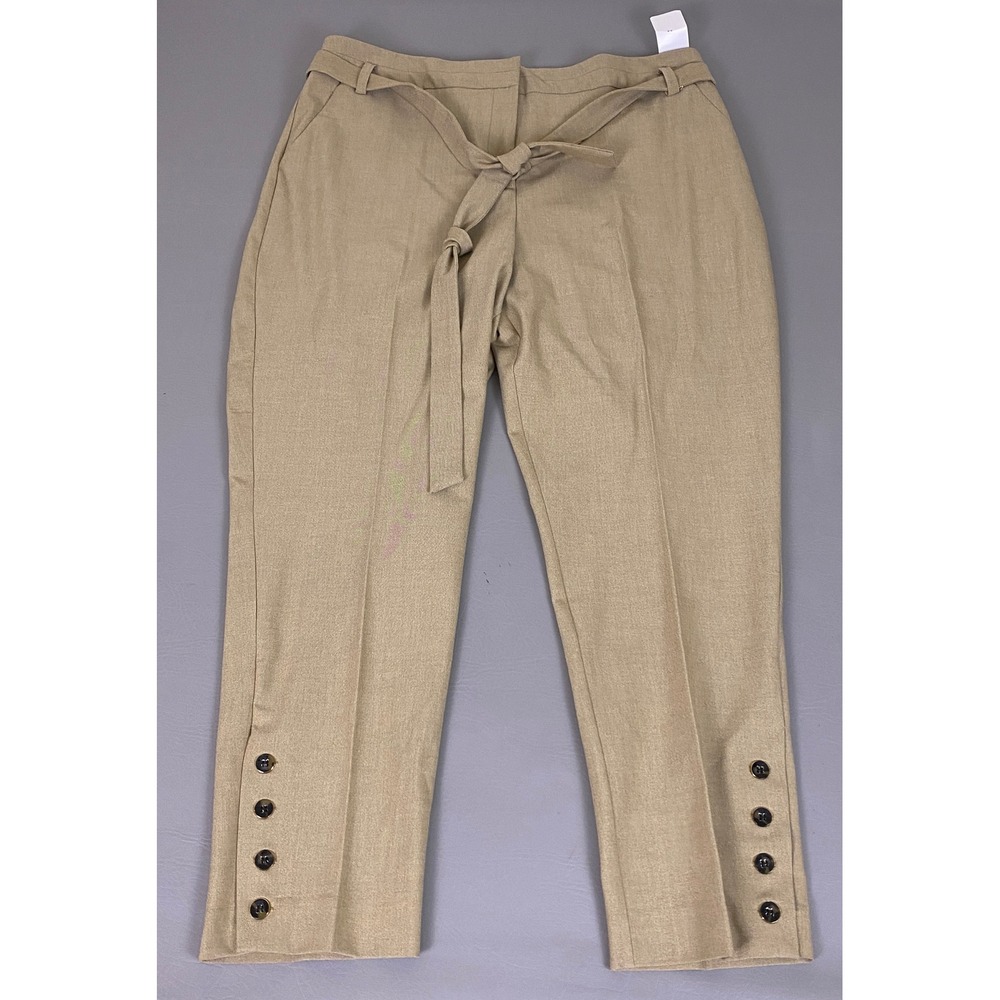 New York & Company Pants Women's 18 Tan Slim Ankle Tie Waist Button Hem New‎ **
